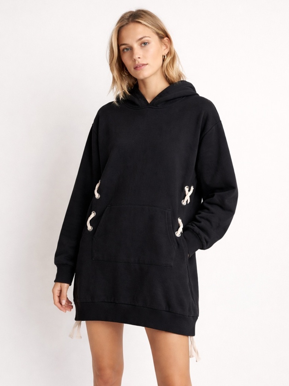 Monrow 100% Cotton Riveted Lace Up Hoodie